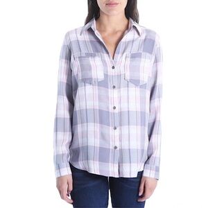Kut from the Kloth Hannah Plaid Button Down Shirt Pink/Grey/White Size M